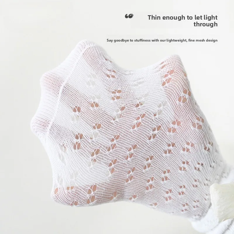 2025 Calcetines de algodón de clase A de verano para niña, calcetines por encima de la rodilla de malla de princesa con lazo fino, medias transpirables a media pantorrilla para niños pequeños - imagen 3