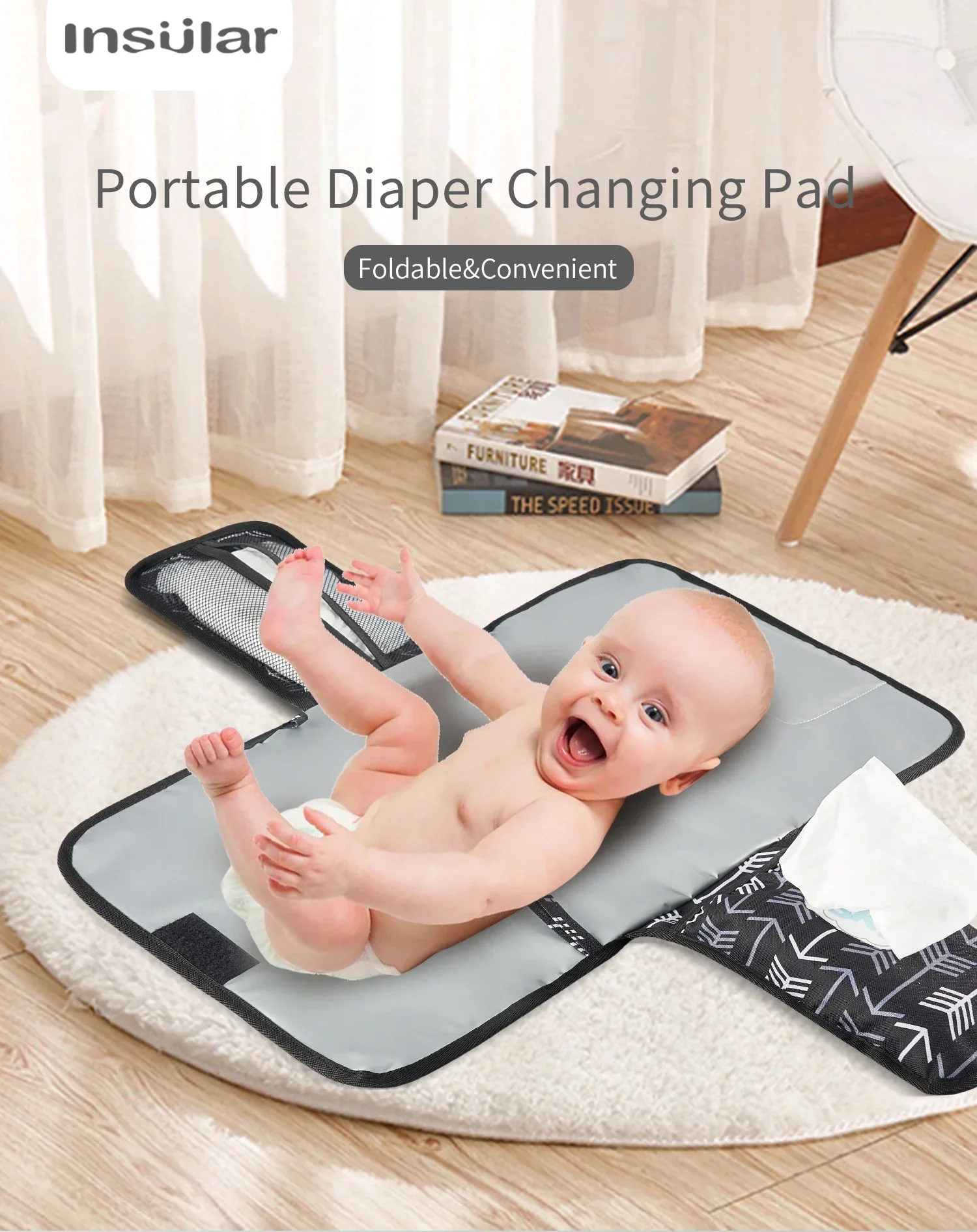 Cambiador bebé impermeable 3 en 1 con estera y bolsa - imagen 5