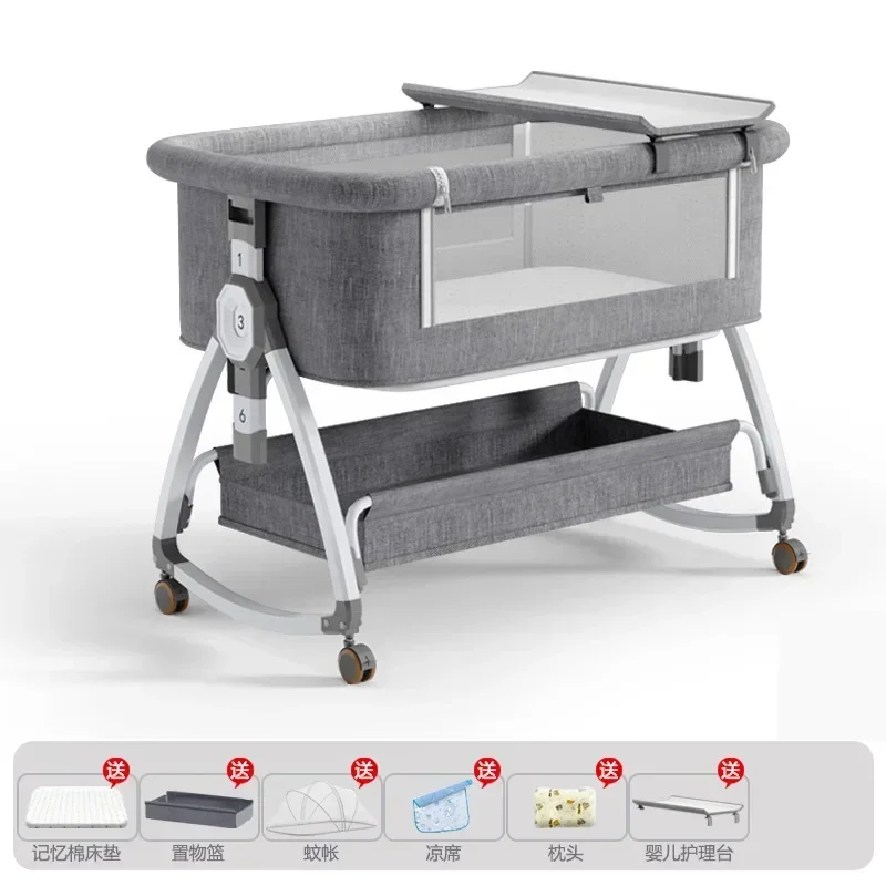 Cuna de bebé portátil y móvil, cama grande de empalme ajustable en altura plegable, cuna para bebé, cama Bb, leche antidesbordamiento - imagen 2