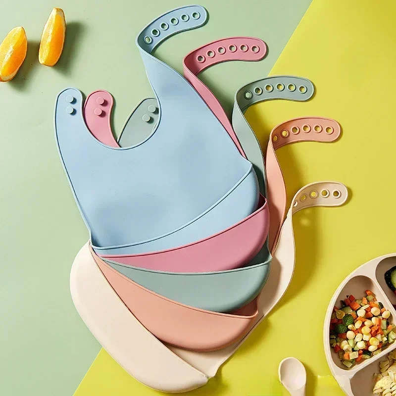 Baberos de silicona comestible para bebé impermeables ajustables - imagen 4