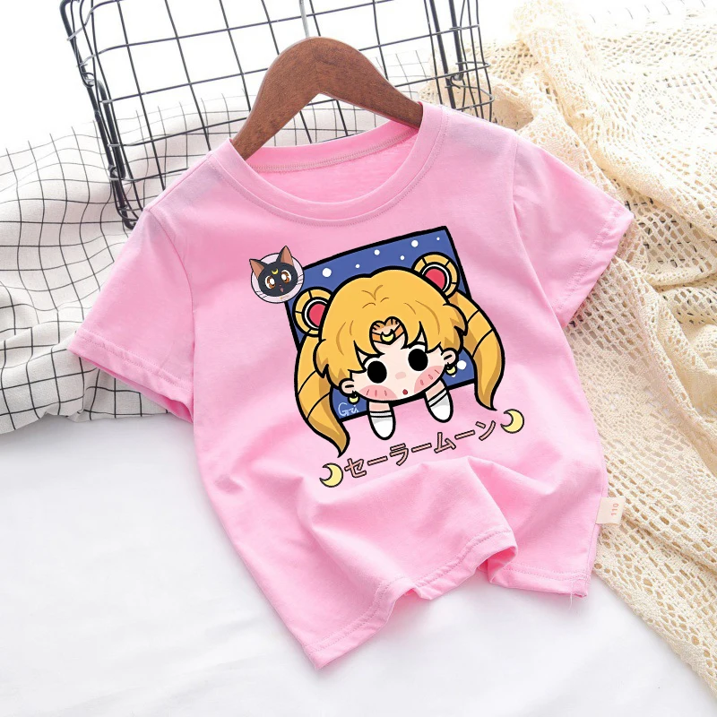 Camiseta manga corta de algodón Sailor Moon rosa para niña - imagen 2
