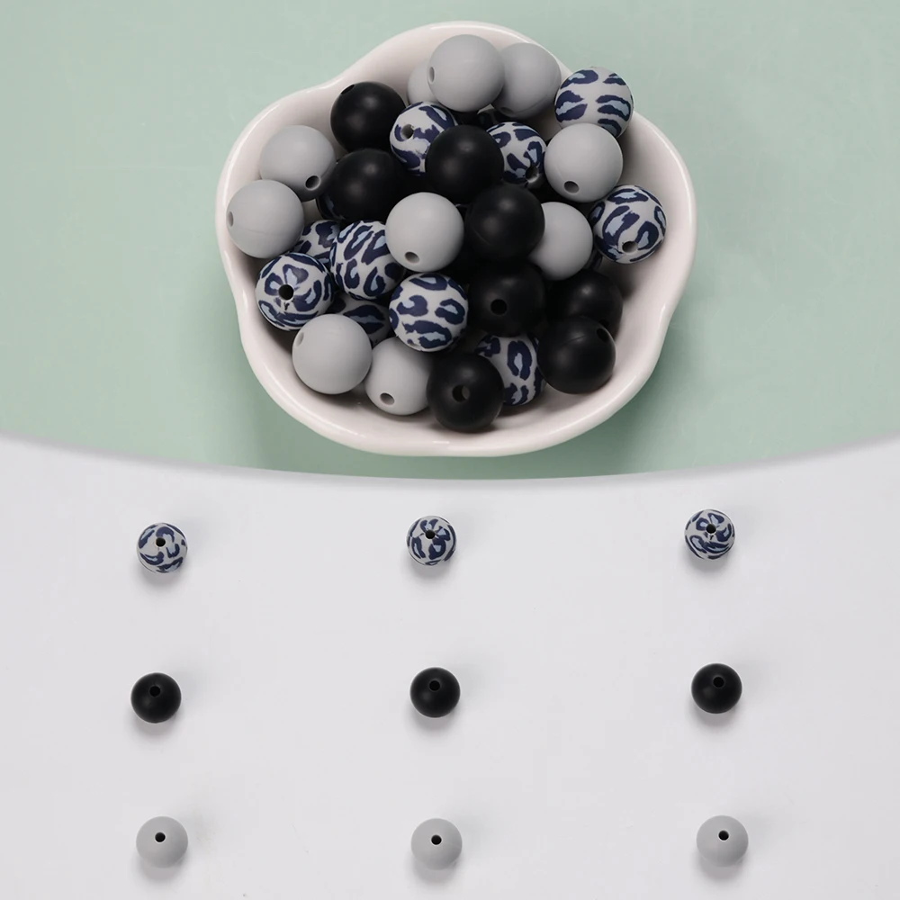 LOFCA-Cuentas de silicona de 40 piezas para bebé, cadena de chupete con estampado de leopardo, terrazo, collar de dálmata de camuflaje, juguetes para morder - imagen 4
