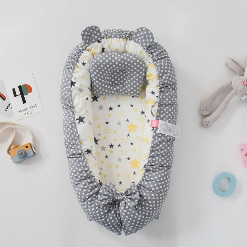 Cama nido de bebé con almohada, cuna portátil de viaje, cuna de algodón para recién nacido, cuna parachoques, 85x50cm - imagen 3