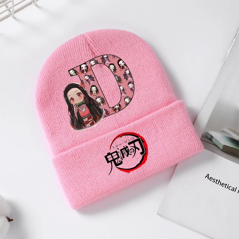 Gorros tejidos Demon Slayer Nezuko para niñas, gorros para niños, gorro de lana bonito de algodón para invierno, regalos para niños de dibujos animados, Anime para volver a la escuela - imagen 4
