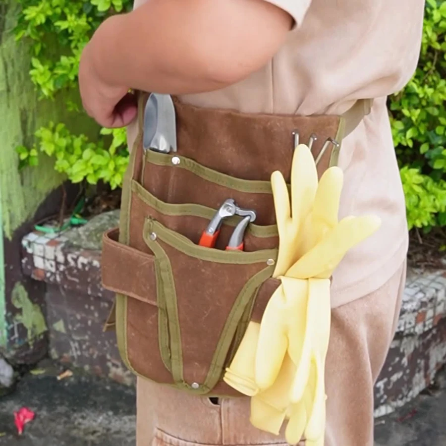 Bolsa para cinturón de herramientas de jardín, bolsa de herramientas con cinturón de lona con almacenamiento de múltiples bolsillos, bolsa de herramientas duradera portátil impermeable para hombres y mujeres - imagen 5