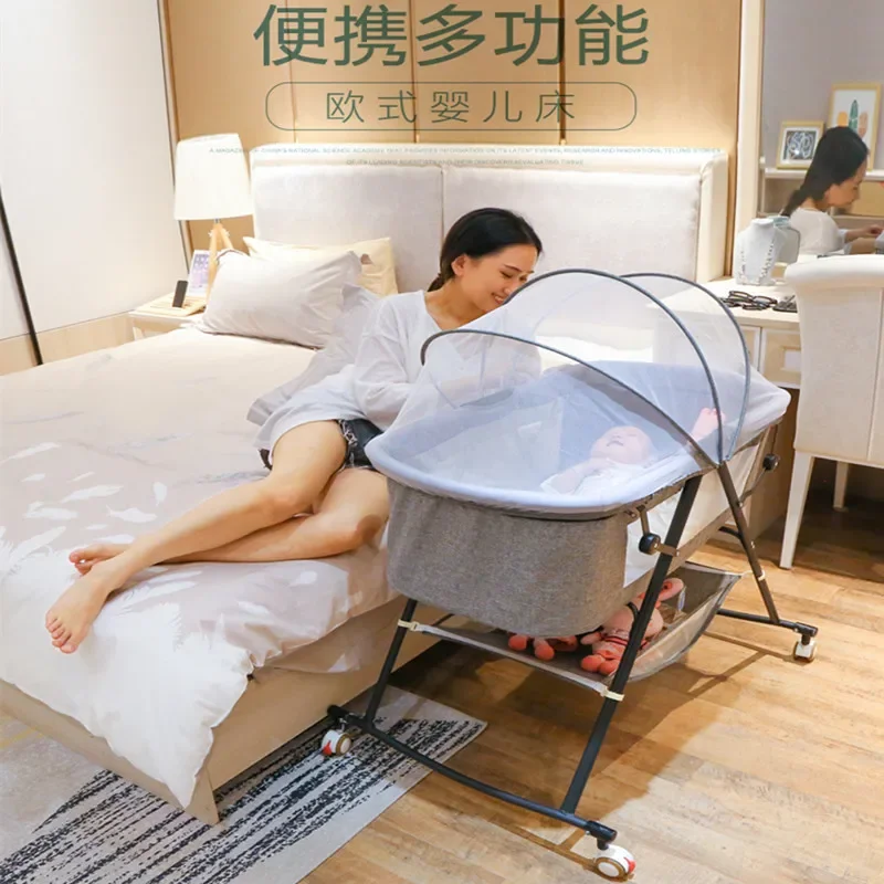 Cuna para bebé recién nacido, cochecito de bebé portátil calmante y calmante, cuna plegable de estilo europeo para dormir, color azul - imagen 3