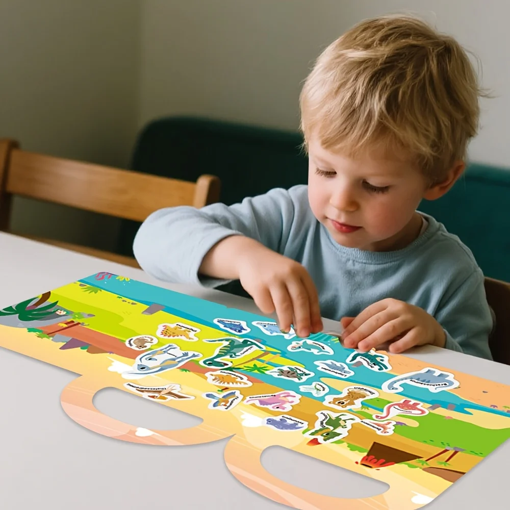 Libro de colección de pegatinas reutilizable para niños pequeños, vehículos de dinosaurios, viñetas de animales divertidos, pegatina ocupada, juguete para regalo para niños y niñas - imagen 5