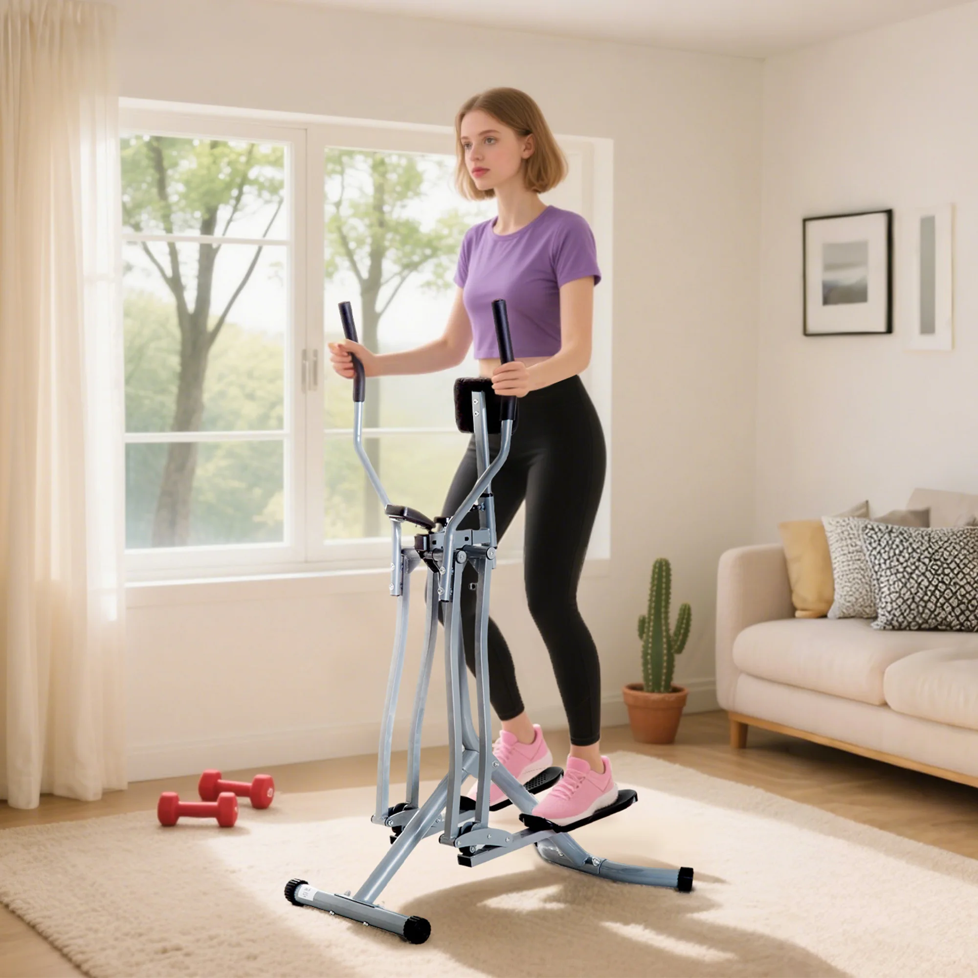 HOMCOM Bicicleta Elíptica Máquina de Step Ajustable con Pantalla Carga 110 kg Air Walker para Entrenamiento Cintura Caderas Piernas en Casa Oficina 96x60x152 cm Gris - imagen 2