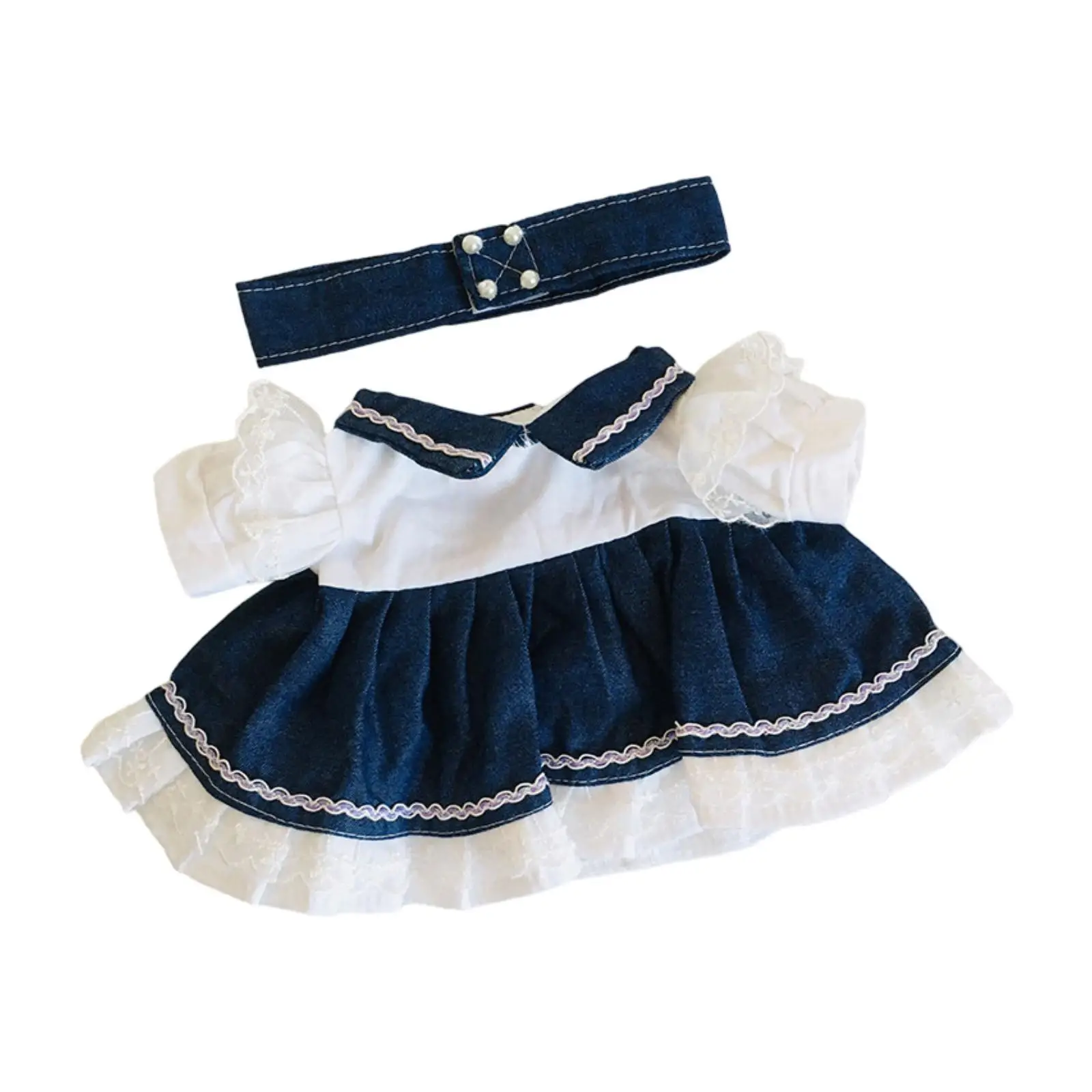 2x Fashion Dolls Denim Dress with Belt Outfits Accs, Handmade Clothing for 15inch Dolls Dress up New Year Gifts