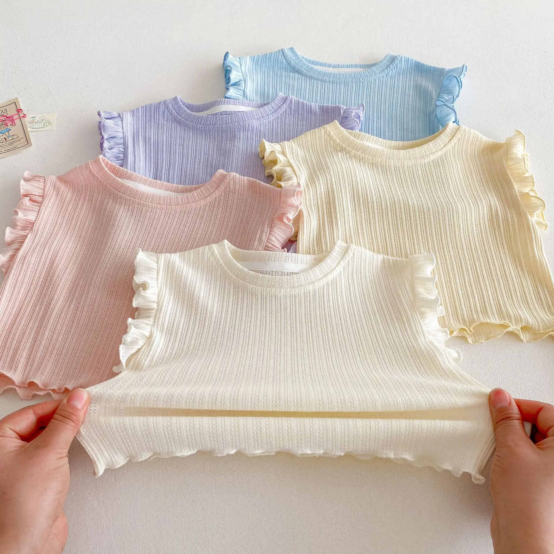 MILANCEL, conjuntos de camisetas sin mangas para niñas, chaleco con volantes de Color sólido para niños, pantalones cortos, traje de 2 uds, trajes de verano para bebés, ropa para niños - imagen 5