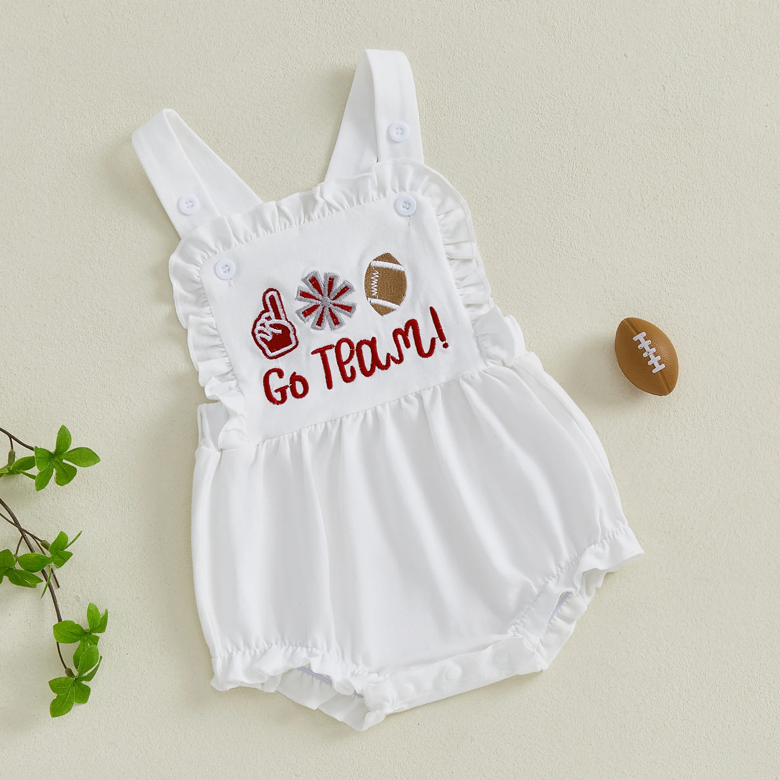 SUNSIOM 0-18 meses bebé niña verano mono general fútbol Bordado de letras sin mangas cuello cuadrado mono con volantes - imagen 3