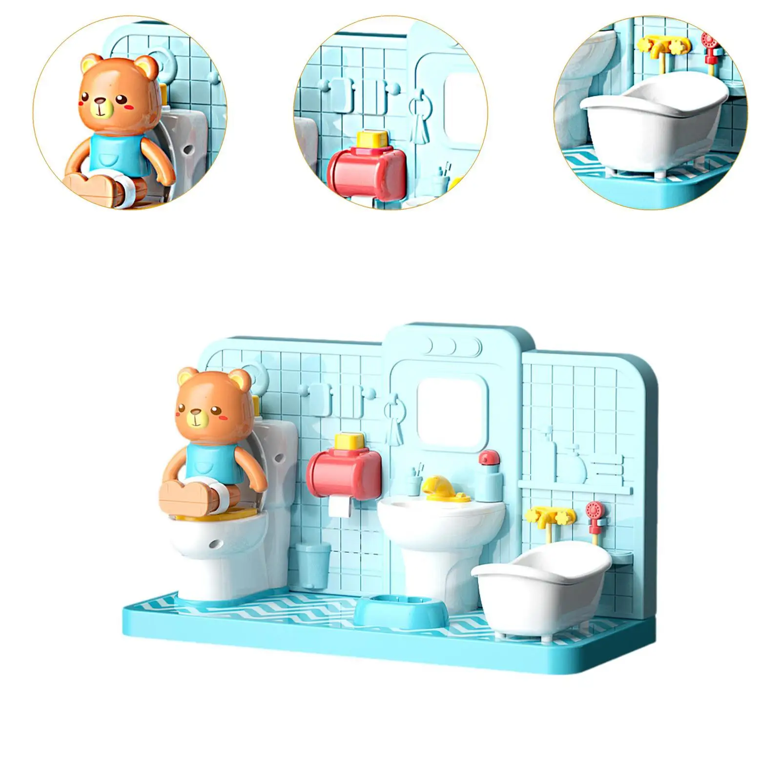 Dollhouse Bathroom Set Pretend Play Toy Dollhouse Toilet Bathtub Play House