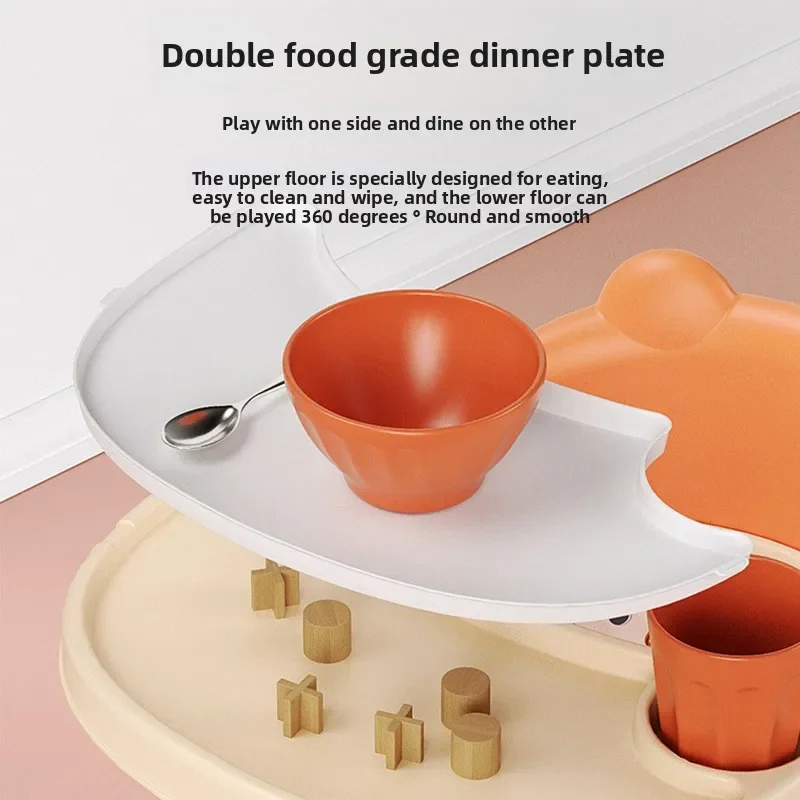 ‌ Trona ajustable para bebé, silla de alimentación reclinable de 3 posiciones, asiento acolchado con bandejas, diseño de dibujos animados fácil de limpiar - imagen 5