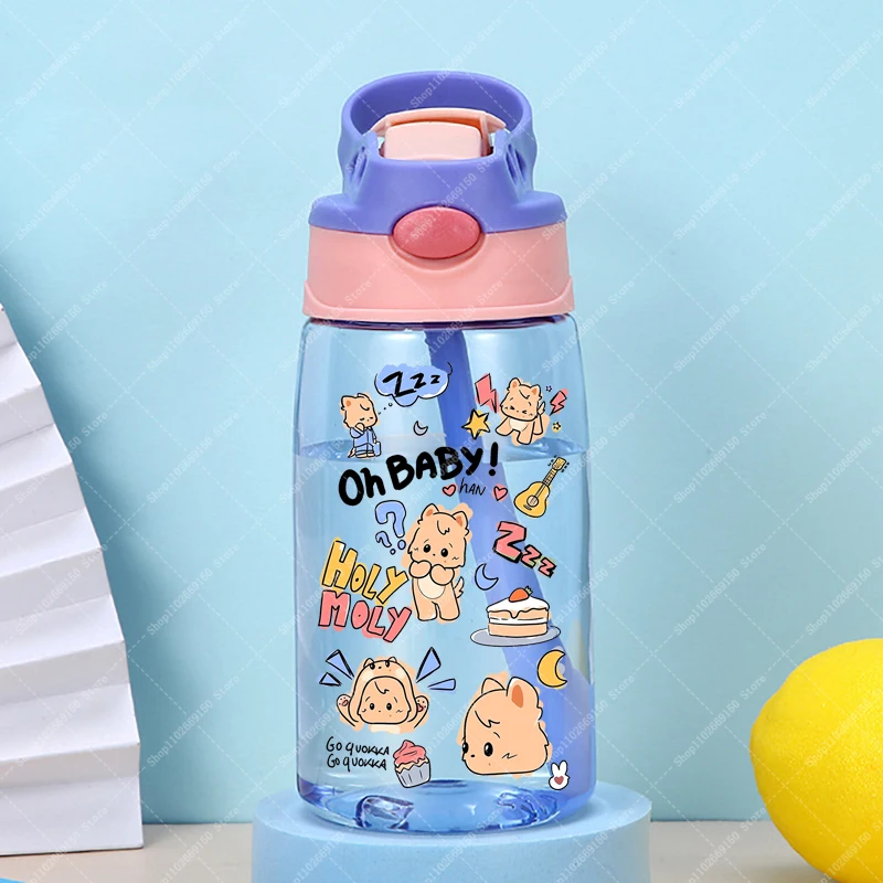 Botella de agua deportiva portátil para niños, taza de plástico para bebidas frías con pajita, contenedor de jugo bonito de dibujos animados para niños, regalo - imagen 2
