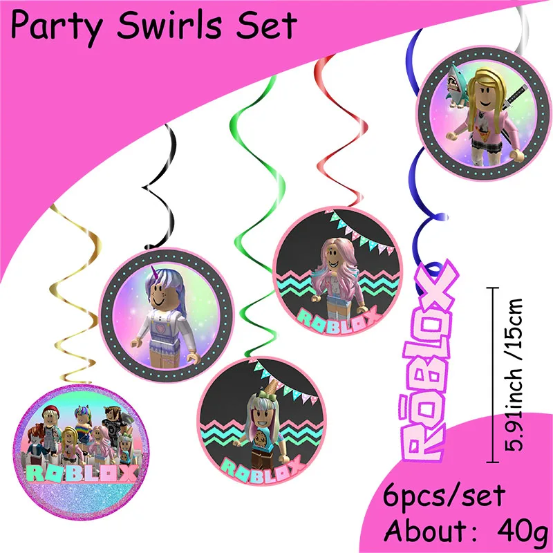 Roblox-decoraciones para niña, pancarta de fiesta de color rosa púrpura, globos de cumpleaños, manteles, servilletas para decoración de pasteles, vajilla, suministro de regalo para niños - imagen 4