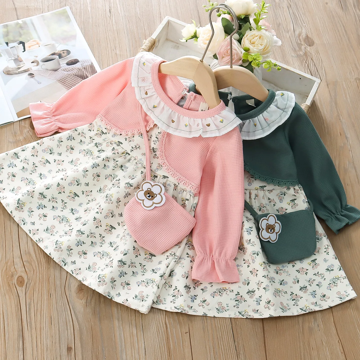 Vestido floral infantil manga larga – Conjunto adorable para niña