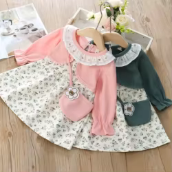 Vestido floral infantil manga larga – Conjunto adorable para niña
