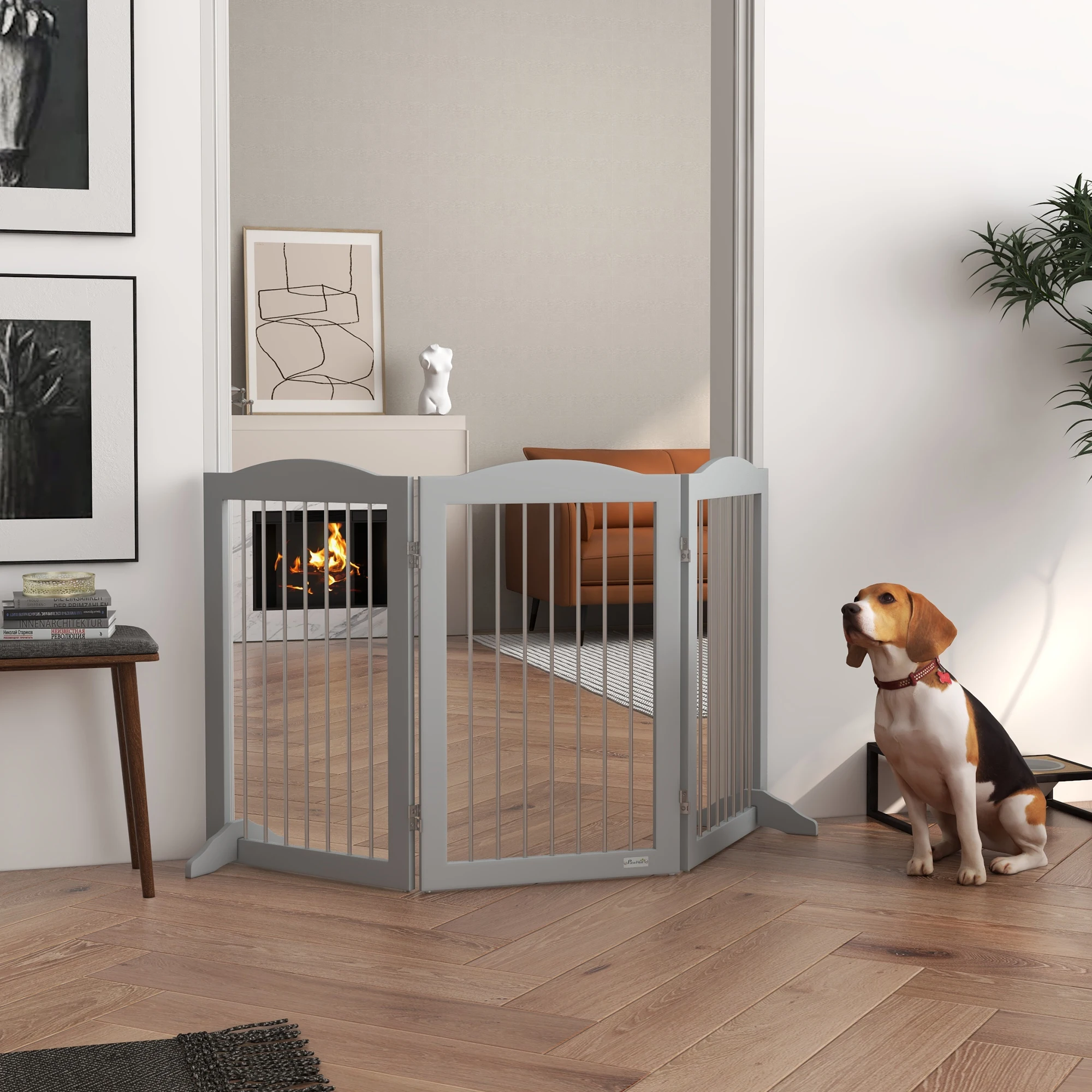 PawHut Barrera de Seguridad para Perros Plegable para Escaleras y Puertas Valla para Perros Pequeños y Medianos de 3 Paneles con Soporte de Pie para Interiores 154x30x80 cm Gris - imagen 2