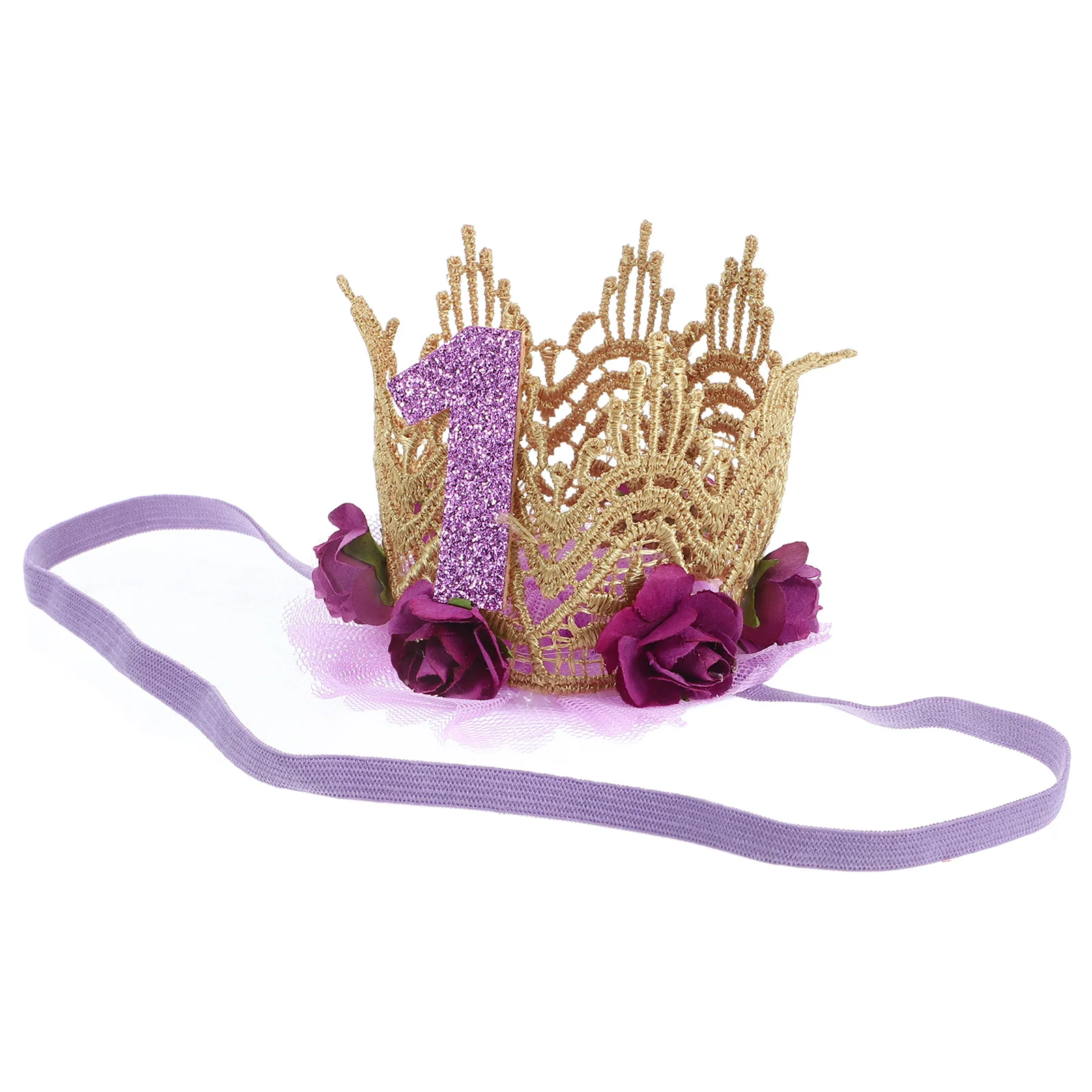 Corona de primer cumpleaños para bebé, accesorios para el cabello de encaje rosa púrpura, tocado para niña, corona para niños, suministros para fiesta, accesorio para fotografía - imagen 3