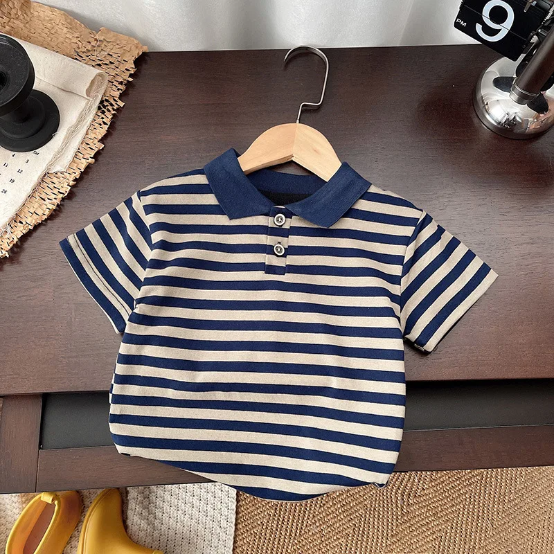 Conjuntos de 2 piezas de ropa de Boutique de verano para niños, moda informal coreana, camisetas de manga corta de algodón a rayas para bebés + Pantalones cortos, ropa para niños pequeños B007 - imagen 4