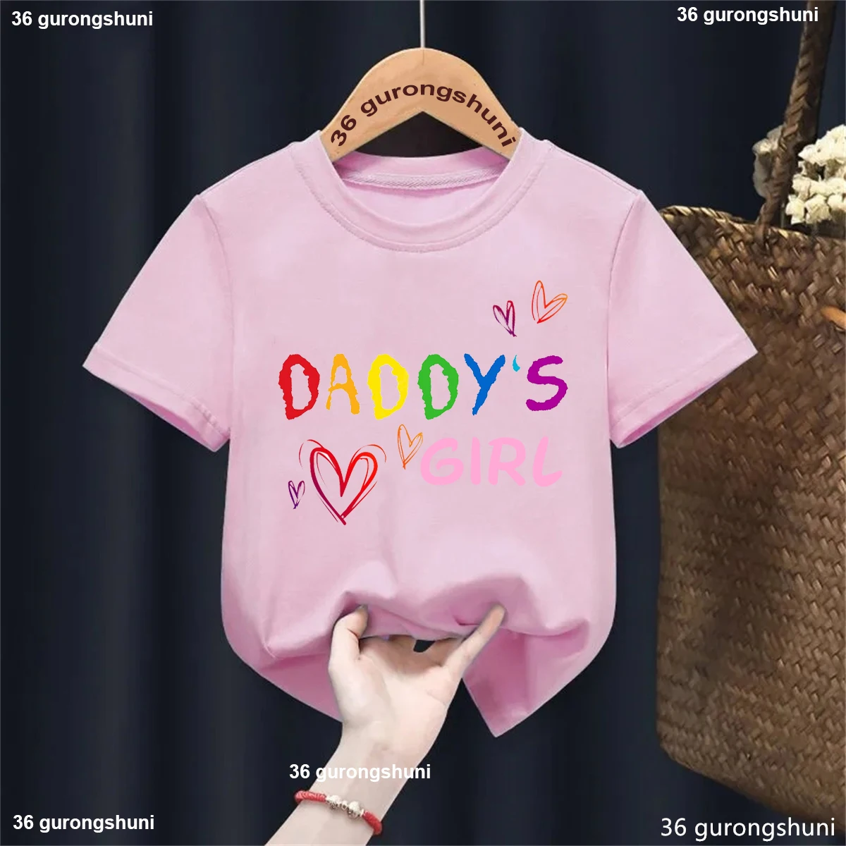 Camiseta colorida con estampado de letras de leopardo para papá y niña, regalo para hija, camiseta de verano de manga corta, ropa Kawaii para niños - imagen 3