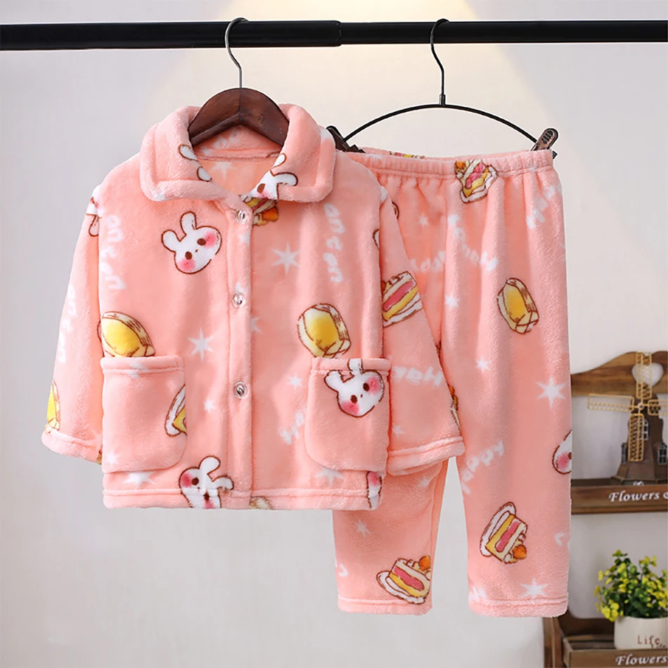 Conjunto de pijama de invierno para niños, ropa de dormir de lana Coral con ropa bonita de dibujos animados, pijamas de manga larga cómodos y ultracalientes para niño y niña - imagen 4