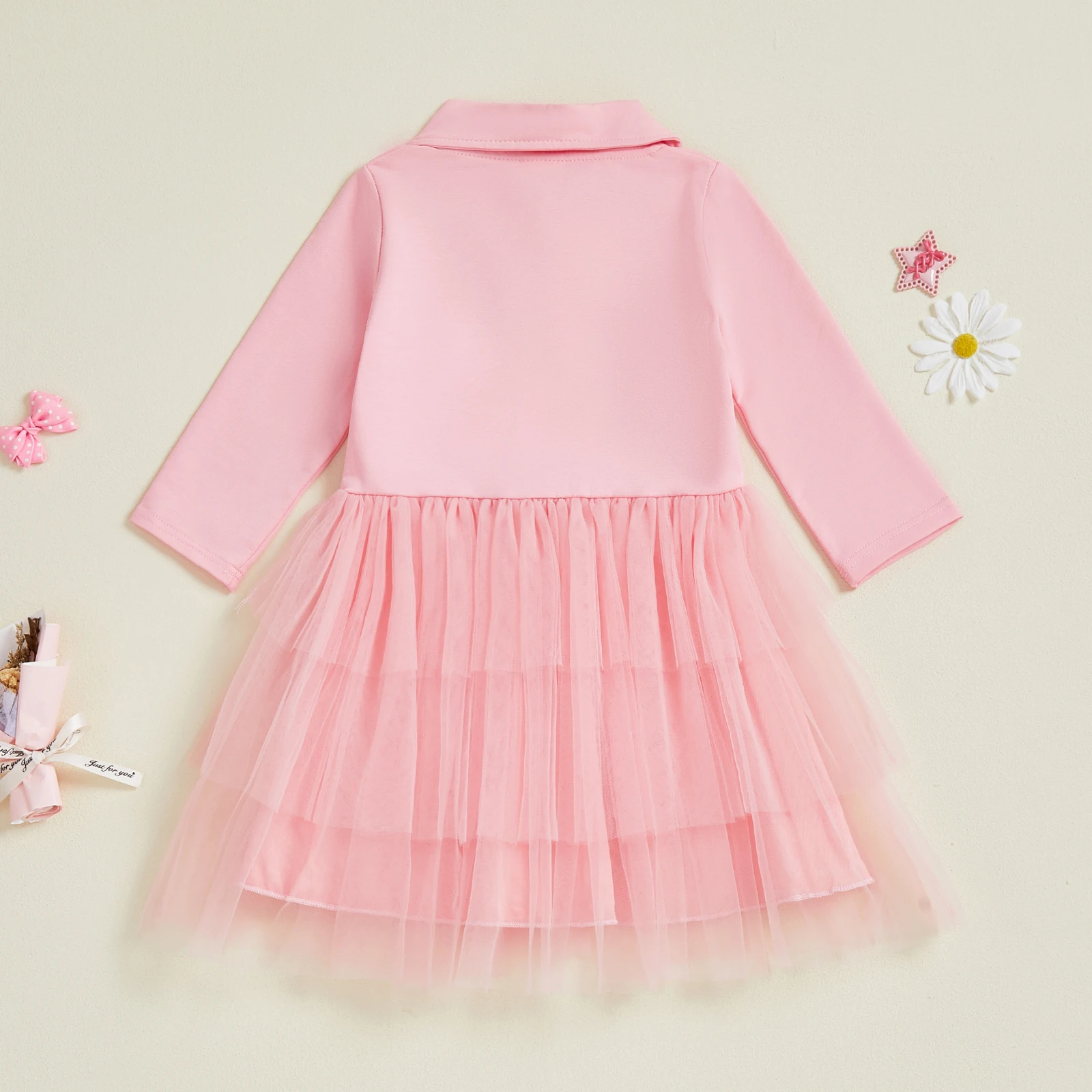 Tregren Vestido bordado para niñas de corte A con tul y manga larga