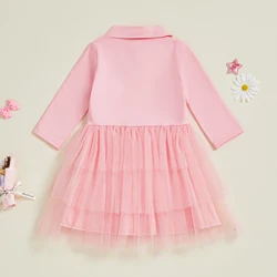 Tregren Vestido bordado para niñas de corte A con tul y manga larga