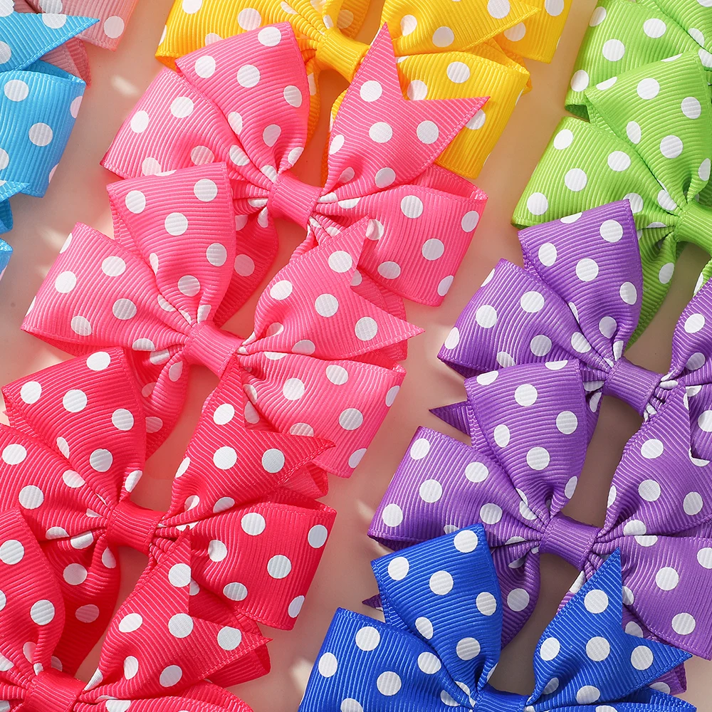 1 pieza de 3 pulgadas, pinza para el pelo con lazo de lunares para niña, lazos de lunares de princesa, cinta de grogrén, tocados de Boutique, accesorios para el cabello - imagen 3