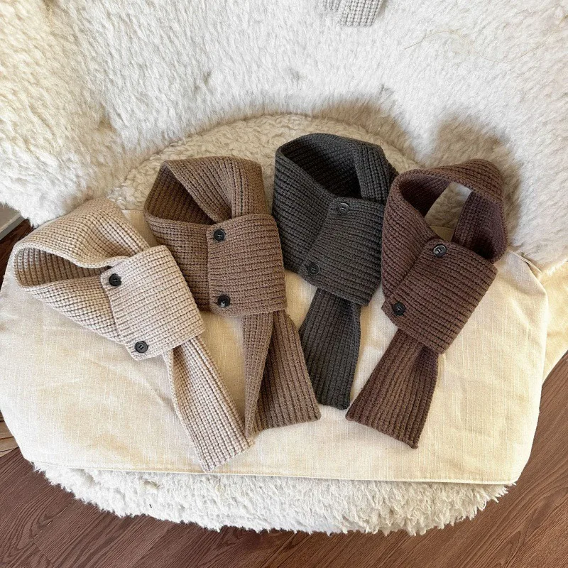 Nueva bufanda para niños de estilo coreano Otoño Invierno, bufanda bonita con cuello cruzado y botones para niños y niñas, accesorios versátiles de moda cálidos