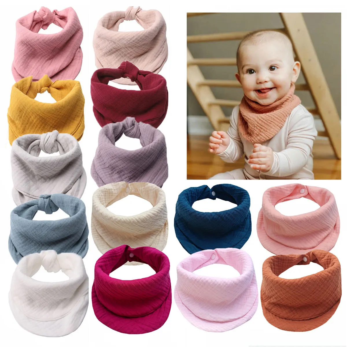 Babero bandana de algodón doble capa para bebé - imagen 3