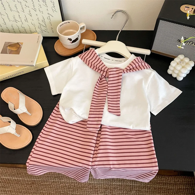 Conjunto verano niña camiseta de rayas y pantalón corto - imagen 5