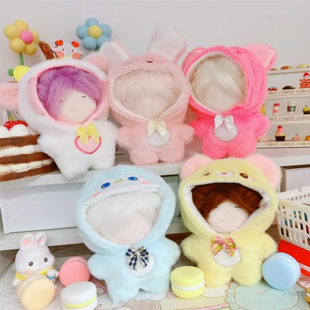 Ropa de muñeca de 10cm, monos de animales de dibujos animados, traje de repuesto de juego de vestidor cambiante, ropa peluda de una pieza, accesorio de muñeca DIY - imagen 3