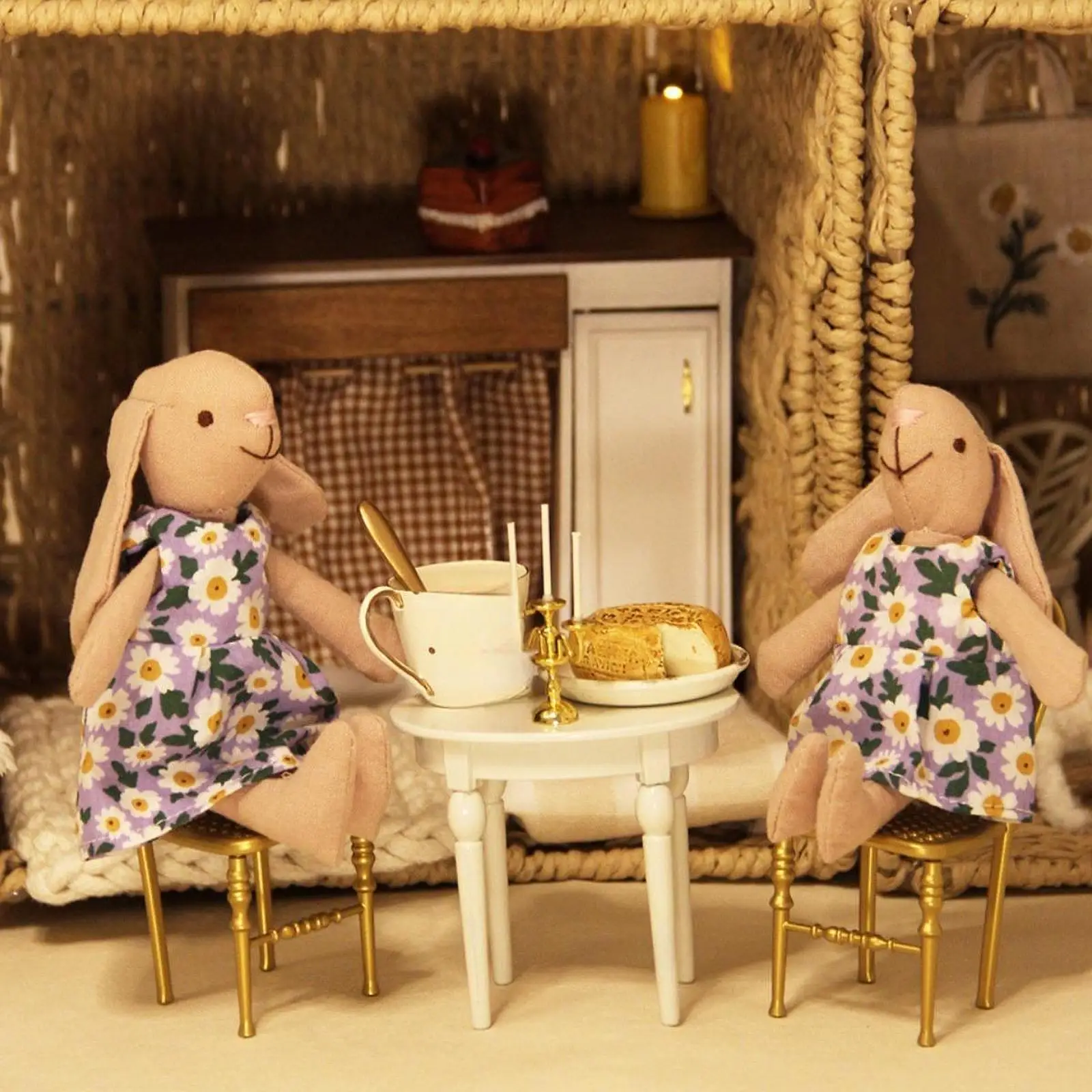 1/12 Dollhouse Miniatures Table Chair Pretend Play Props Simulation Mini Furniture