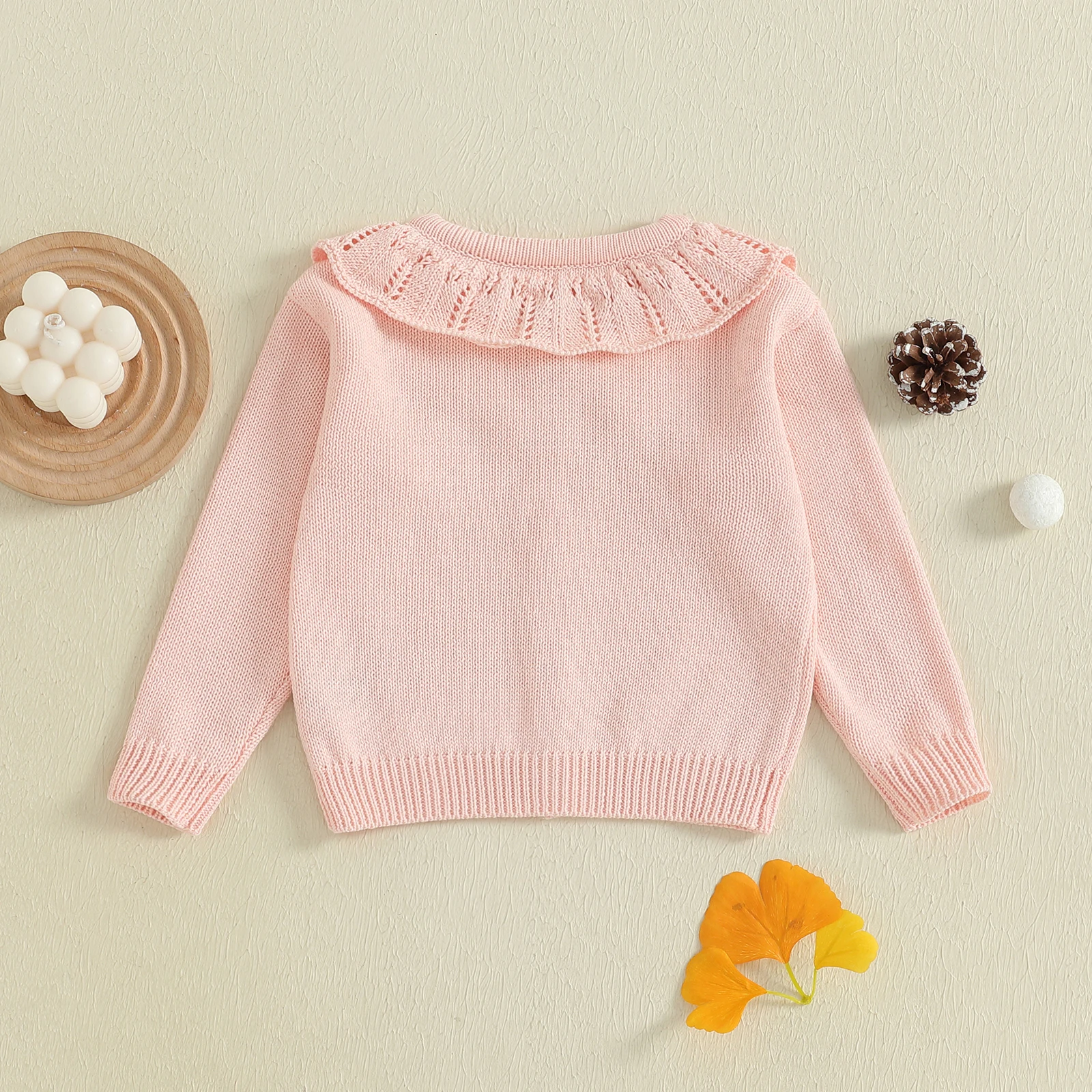 VISgogo Suéter de punto para niñas pequeñas de 1 a 4 años, color sólido, con volantes, cuello redondo, manga larga, cárdigan con botones - imagen 3