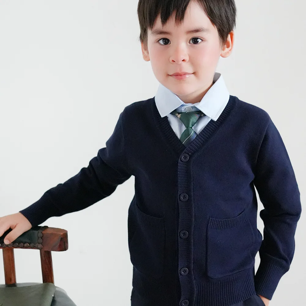 Suéter azul marino de 3 a 13 años para niños, prendas de vestir exteriores, uniforme escolar de algodón, ropa para adolescentes, suéter para niños pequeños, chaqueta - imagen 2