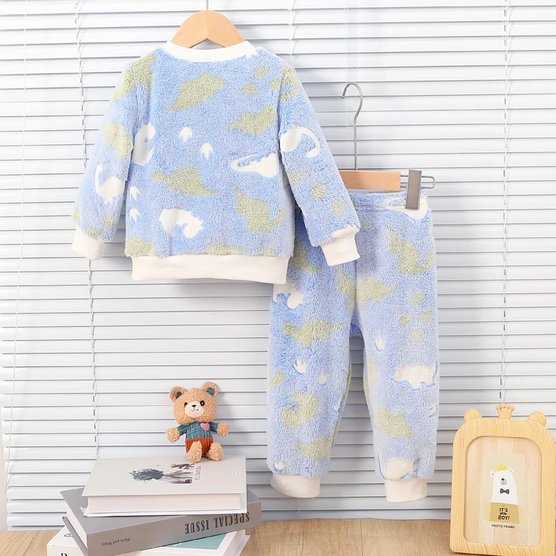 Conjunto de pijama cálido para bebé, de piel fluorescente nocturna de felpa para otoño/invierno, accesorios para niños cómodos y a la moda - imagen 2