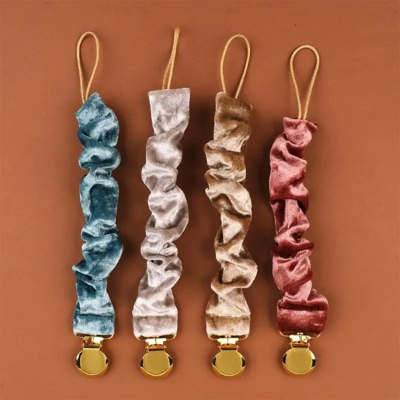 Cadena de chupete de terciopelo para bebé, Clips metálicos seguros, soporte de Clip para pezones para recién nacido, cadena de chupete antipérdida, cuerda de correa, 1 ud. - imagen 3