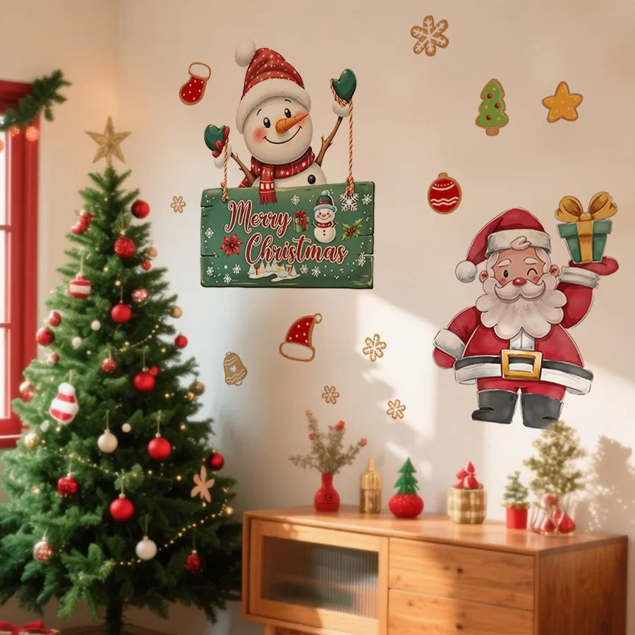 Decoración navideña, Papá Noel, muñeco de nieve, pegatinas de pared autoadhesivas, decoración para fiestas y festivales, pegatinas de pared - imagen 2