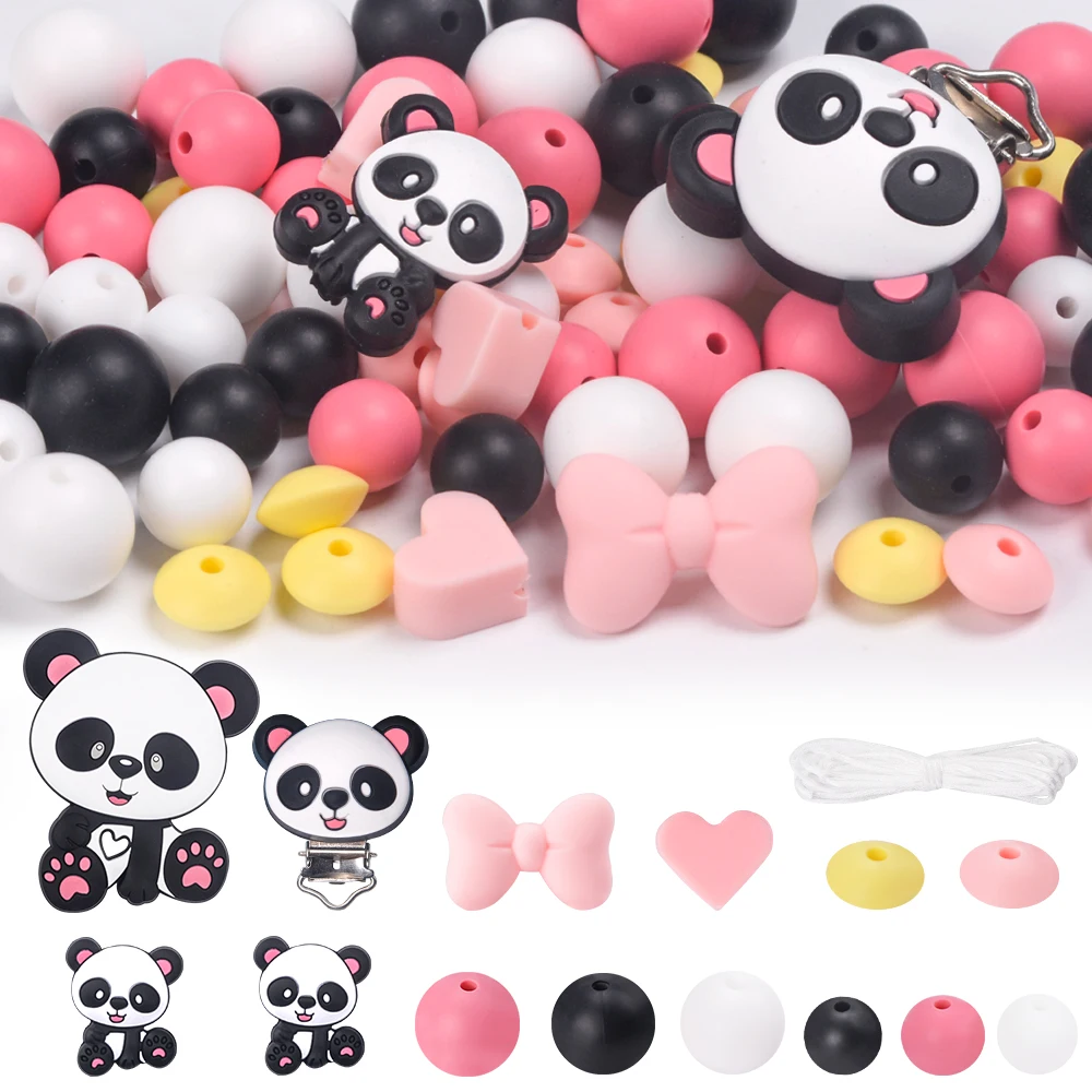 LOFCA 45/46 Uds. Mordedor de cuentas focales de Panda de silicona para dentición de bebé DIY pulsera collar joyería accesorios para manualidades - imagen 2