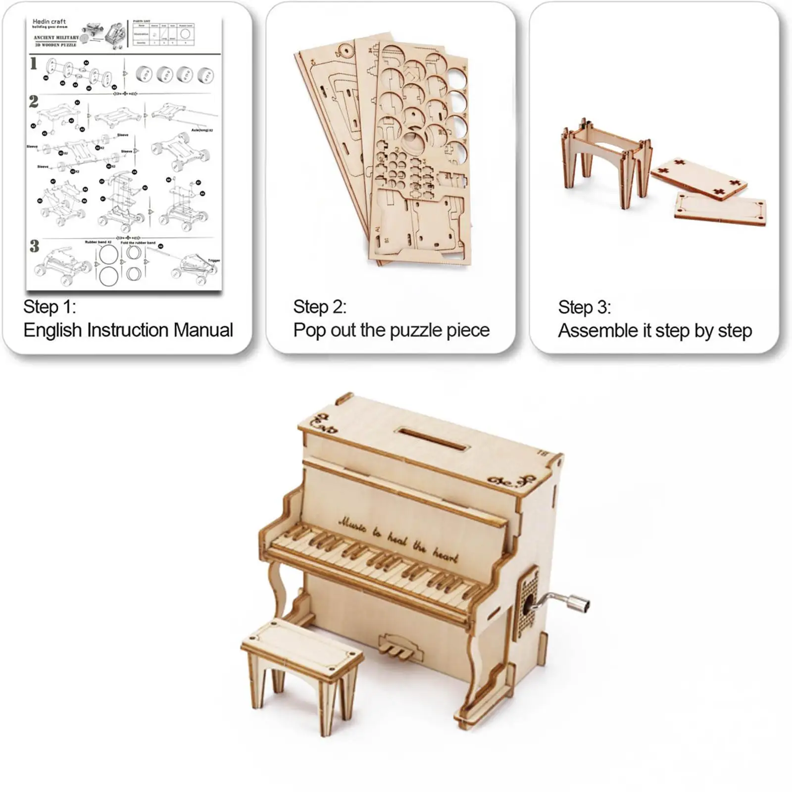 Rompecabezas 3D y caja de música de piano para decoración de escritorio - imagen 2