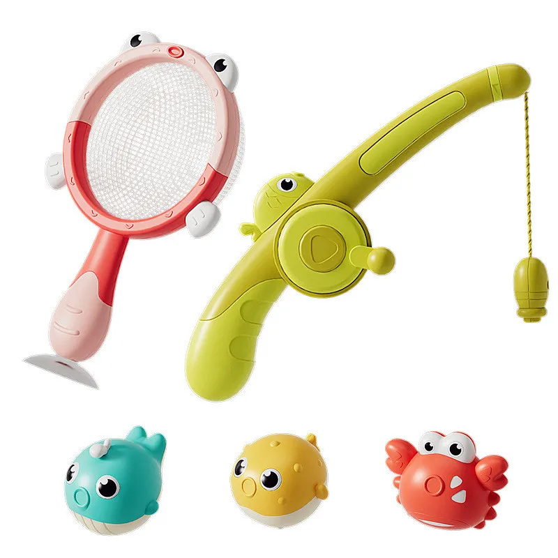 Juego de juguetes de baño para bebés, juegos de pesca magnéticos, red de pesca, luz LED, bañera, juguetes de agua flotantes para niños, regalo para niños - imagen 2