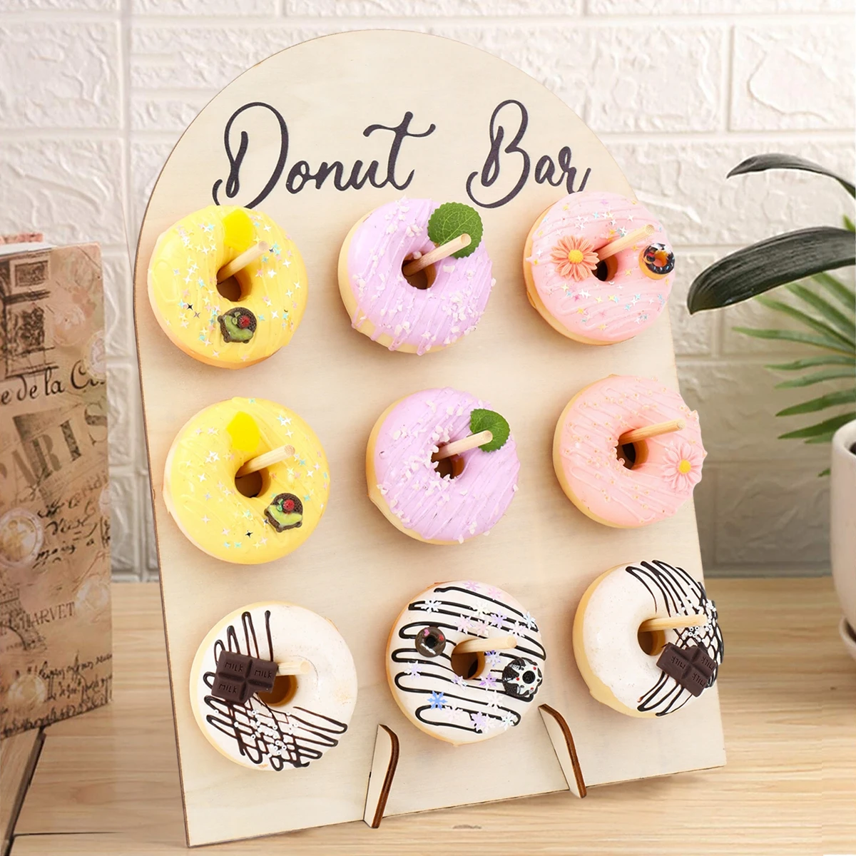 Soporte de Donut de madera en forma de arco, decoración para fiesta de Donut, suministros para fiesta de cumpleaños y boda, barra de Donut para Baby Shower - imagen 3