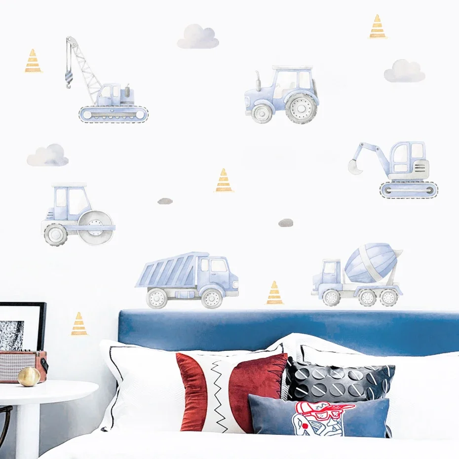 Pegatinas de pared acuarela con vehículos para cuarto infantil - imagen 4