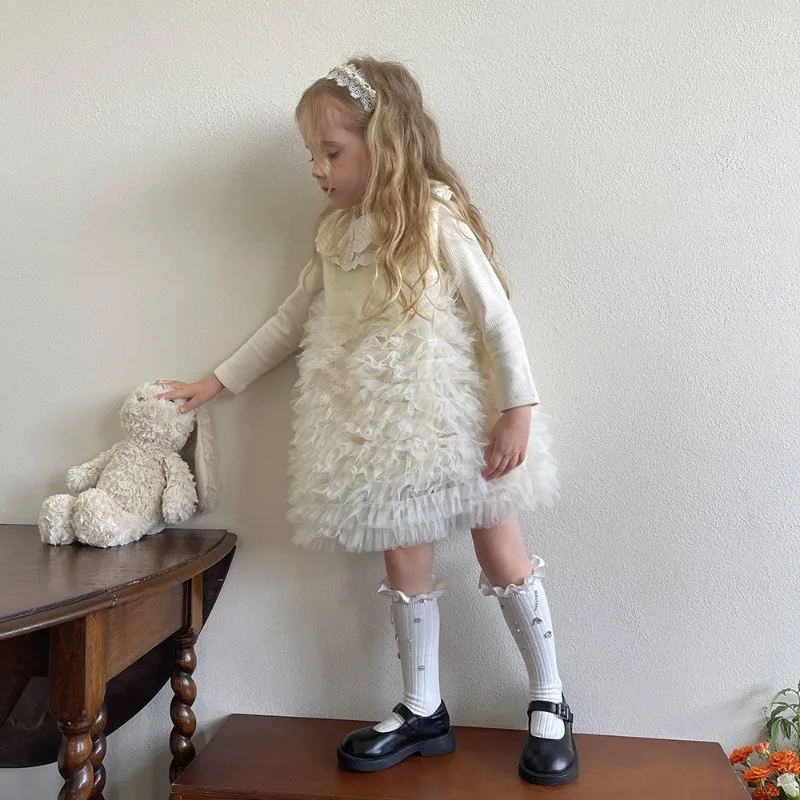 Calcetines altos para niñas con borlas de diamantes y encaje satinado - imagen 4