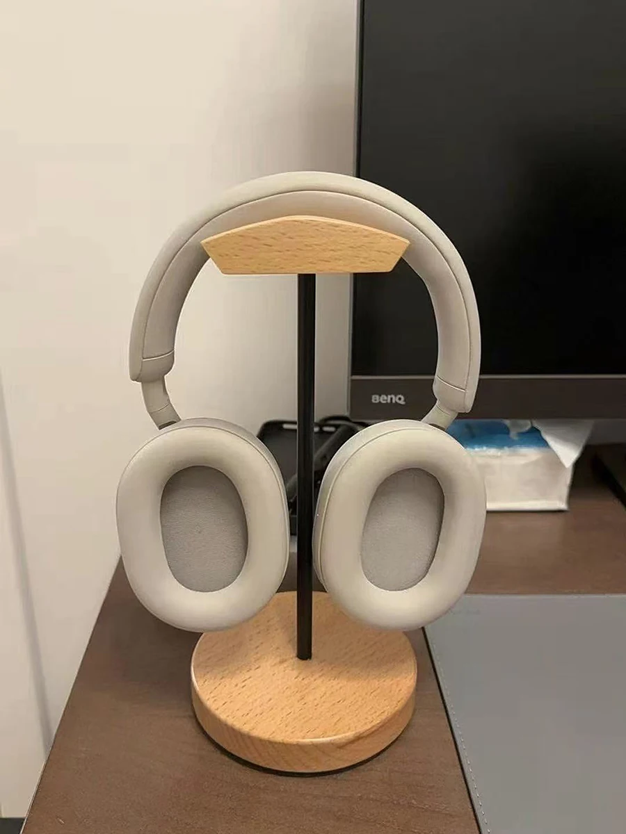 Soporte de madera para auriculares, soporte para auriculares para juegos de nogal natural con Base de Metal sólido para exhibición de mesa y escritorio - imagen 4