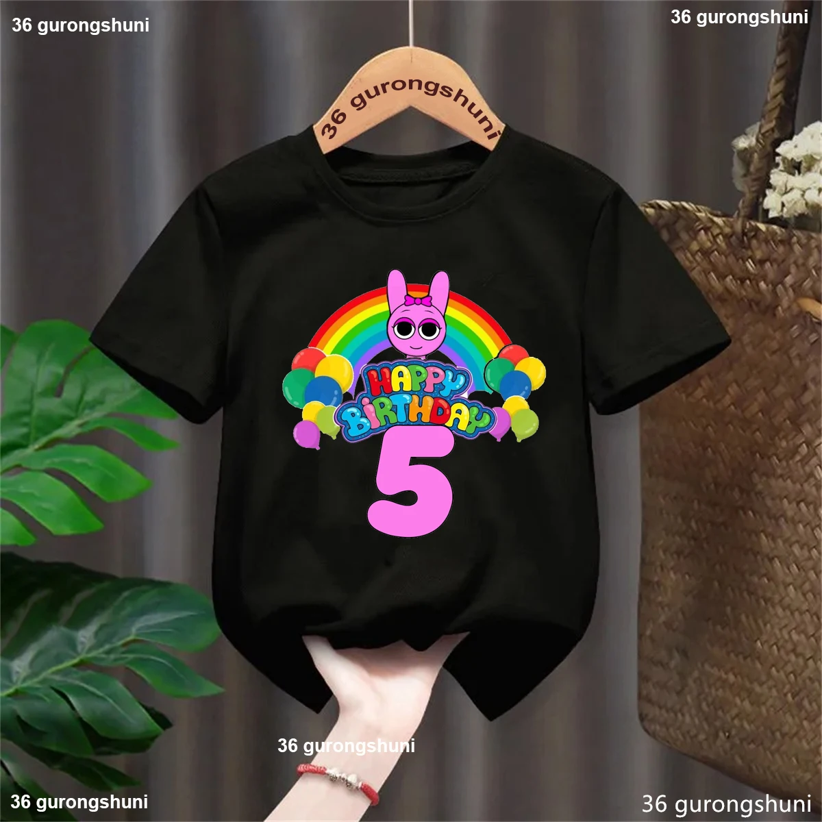 Camiseta negra de 4 a 8 cumpleaños, camiseta con estampado de juego de personajes Sprunki, regalo de cumpleaños perfecto para niñas, ropa para niños, camiseta de verano - imagen 3