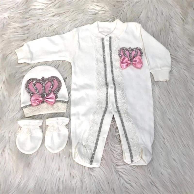 Conjunto de trajes para niña que viene a casa, joyería con nombre personalizado, ropa de corona, productos para el cuidado infantil de Croche Vintage, traje corporal, pijamas - imagen 3