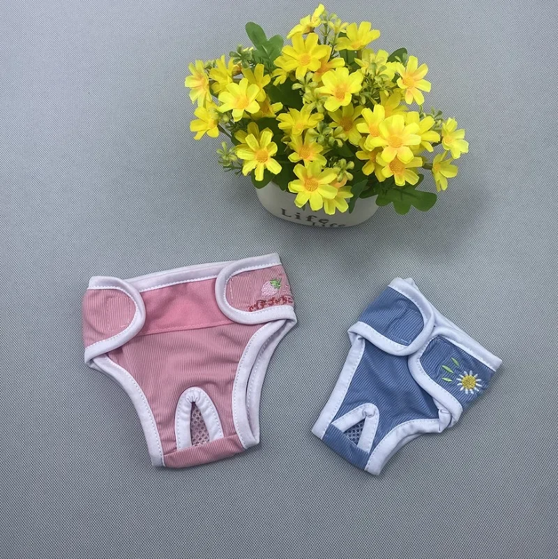 Bragas de período bordado para perro, ropa interior femenina rosa y azul para mascotas, pantalones de período menstrual para gato o perro