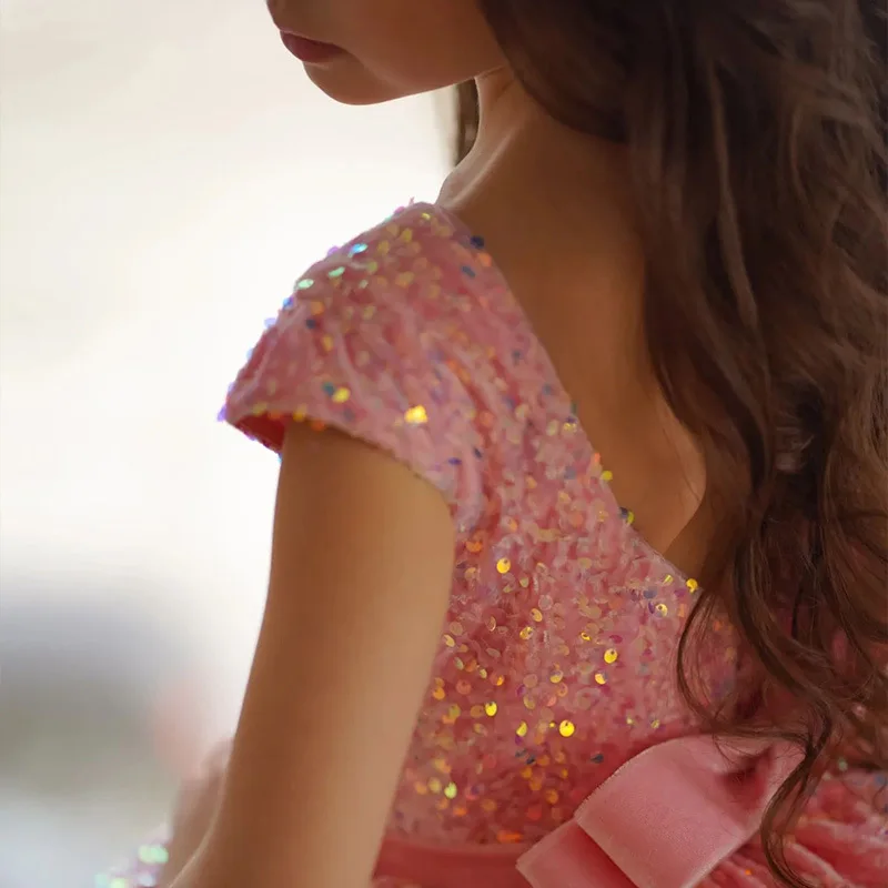 Vestido de terciopelo con lentejuelas para niñas, vestido Formal brillante para dama de honor, fiesta de boda, cumpleaños, desfile para niños, vestido de fiesta de graduación de princesa - imagen 3